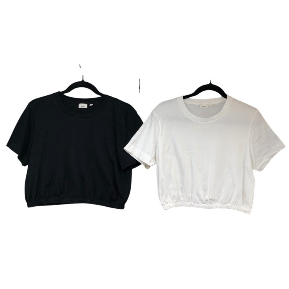 Wilfred T-Shirt Lot Women Large Black White Cropped Elastic Bubble Hem Crewneck